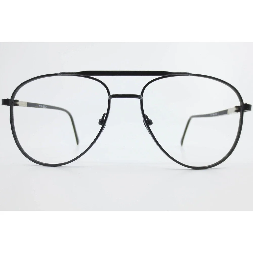 Vintage Black Aviator Metal Eyeglass Frames 200 56-16 Double Bridge 18 KGP
